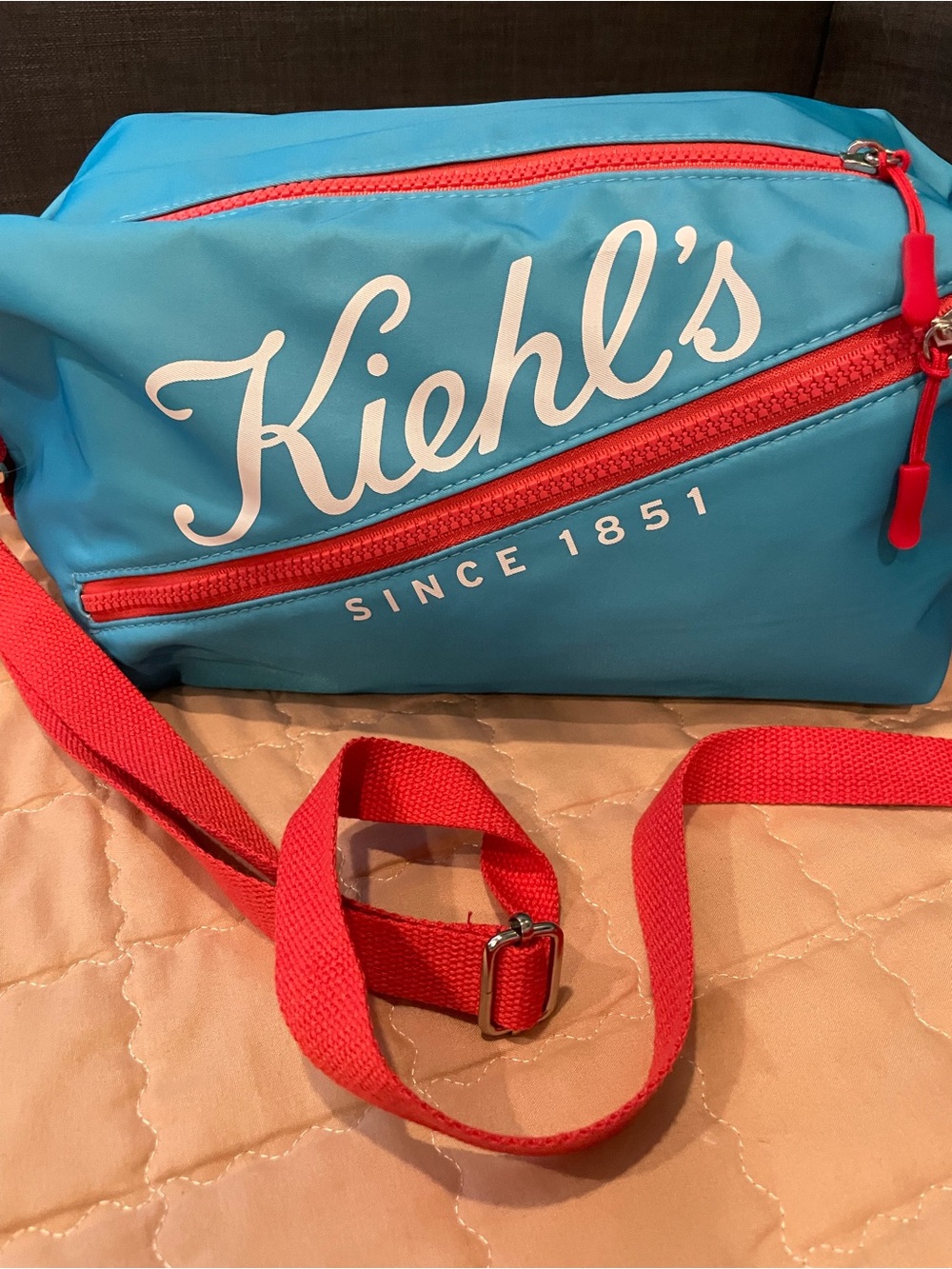 Kiehl's Turquoise Cosmetic Bag with Red Trim